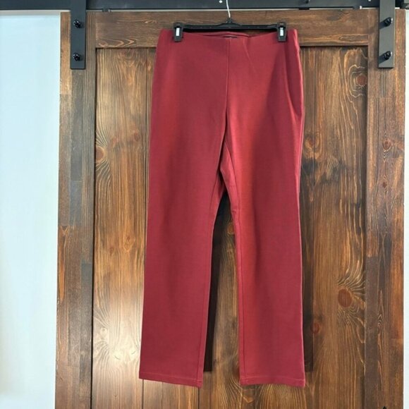 JM Collection Petite Pull-On Dark Burgundy Red Ponté-Knit Dress Pants NWT - Picture 2 of 3